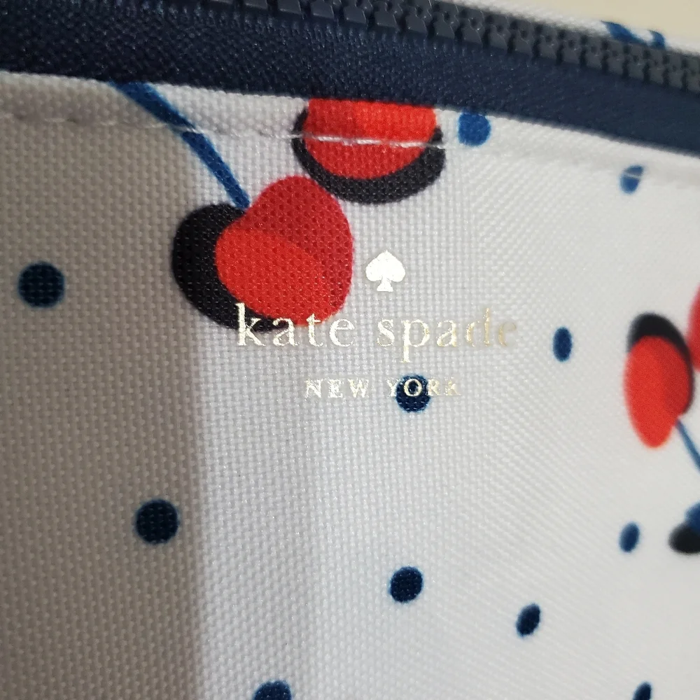 Kate Spade Navy Blue Polka Dot Red Cherry Printed Insulate Ice Cooler Travel Bag
